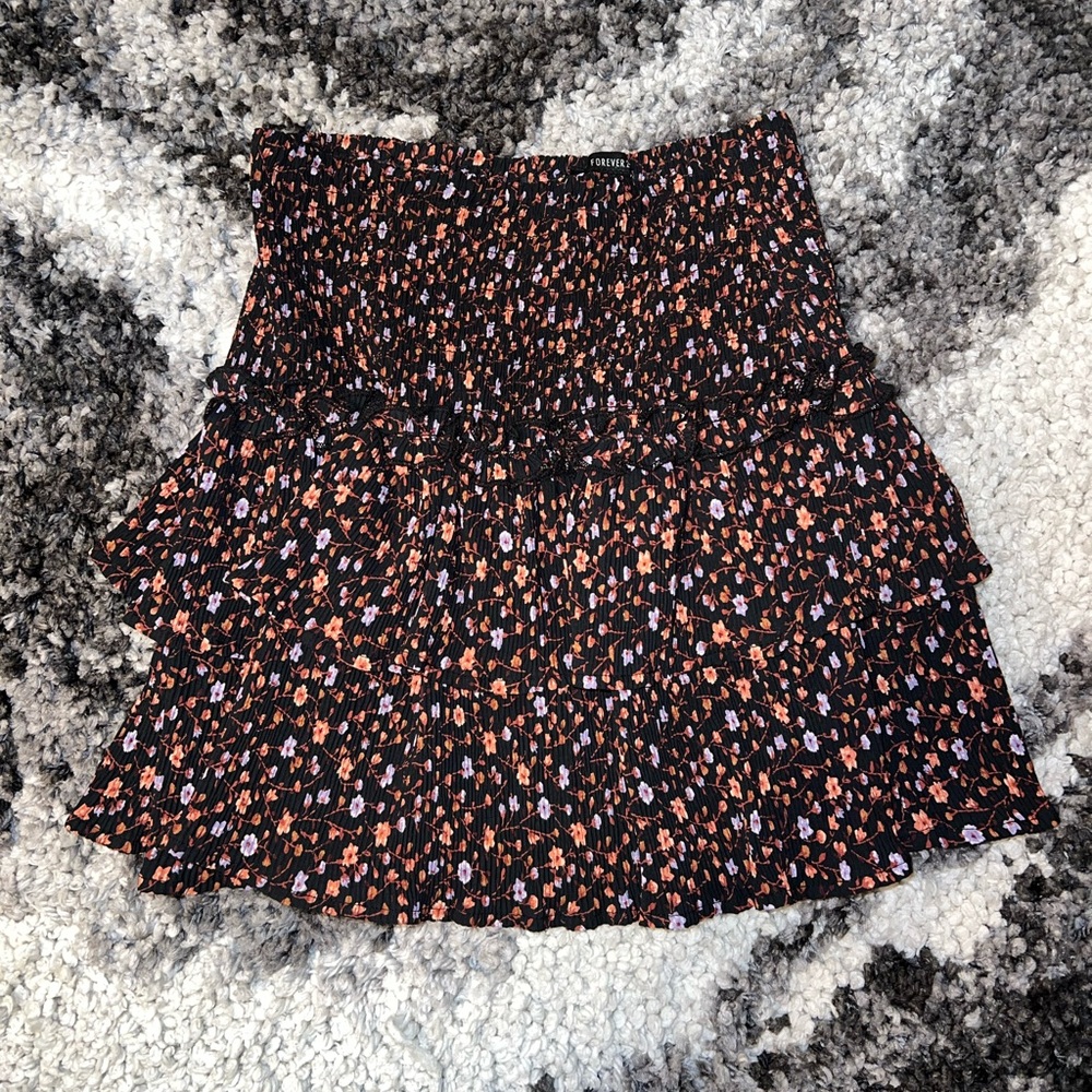 Forever 21 Floral Smocked Ruffled Skirt